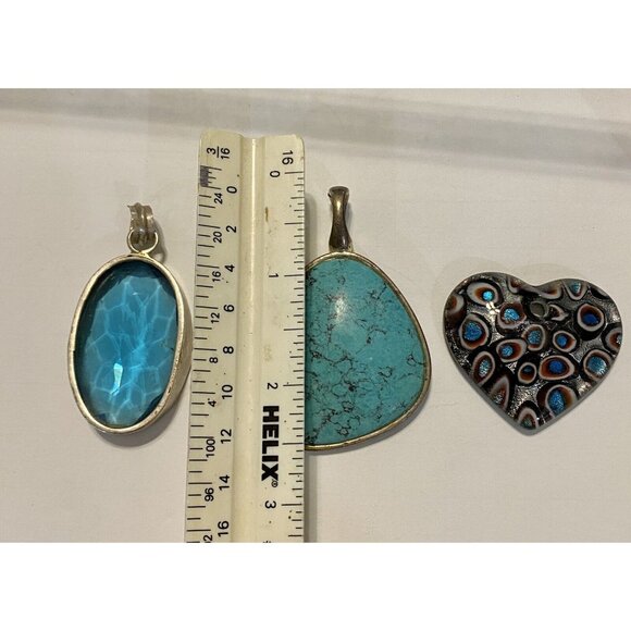 LOT of 3 turquoise blue 2” PENDANTS Bohemian Fashion Gemstone Glass preowned PIC - Picture 3 of 5